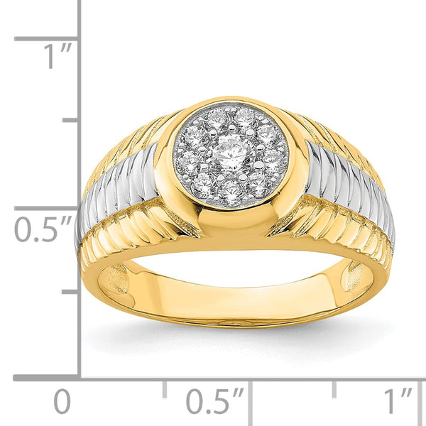 Cubic Zirconia Ring in 10KT Yellow Gold With Rhodium Plating; Size 9.5