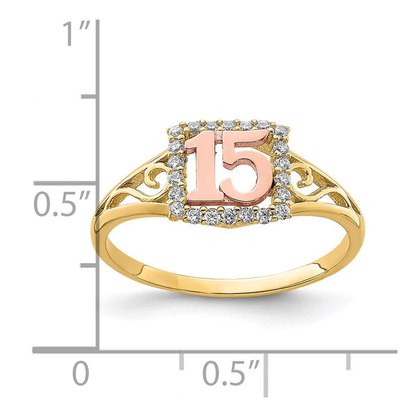 10KT Yellow and Rose Gold Cubic Zirconia Quinceanera Ring; Size 8