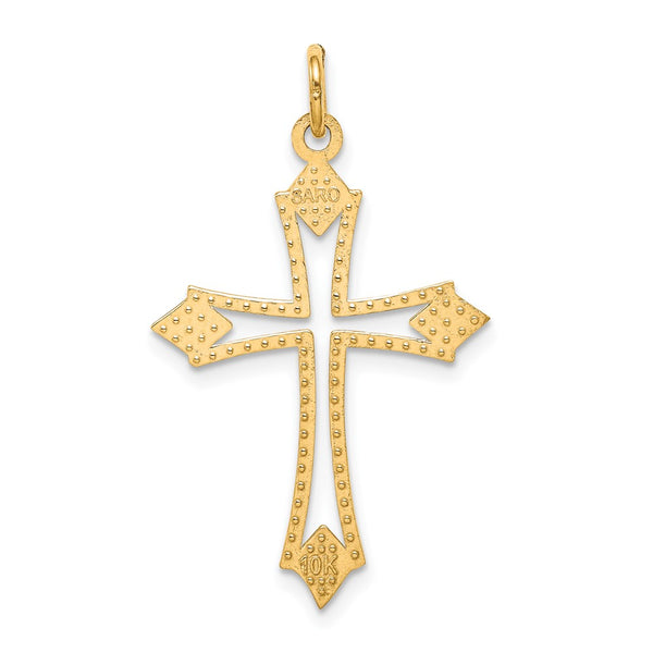 10KT Yellow Gold 32X21MM Diamond-cut Cross Pendant. Chain Not Included