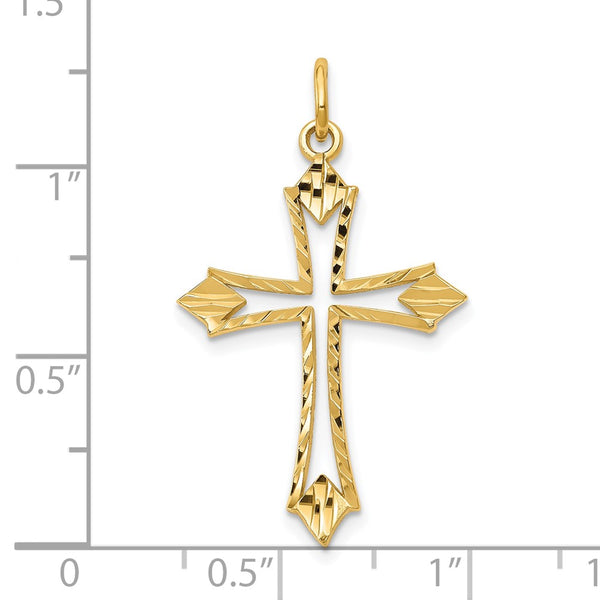 10KT Yellow Gold 32X21MM Diamond-cut Cross Pendant. Chain Not Included