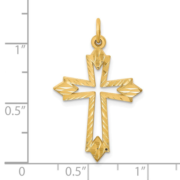 10KT Yellow Gold 30X21MM Diamond-cut Cross Pendant. Chain Not Included