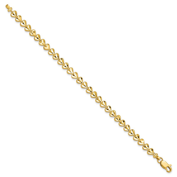 10KT Yellow Gold 7-inch 5.75MM Fancy Heart Bracelet