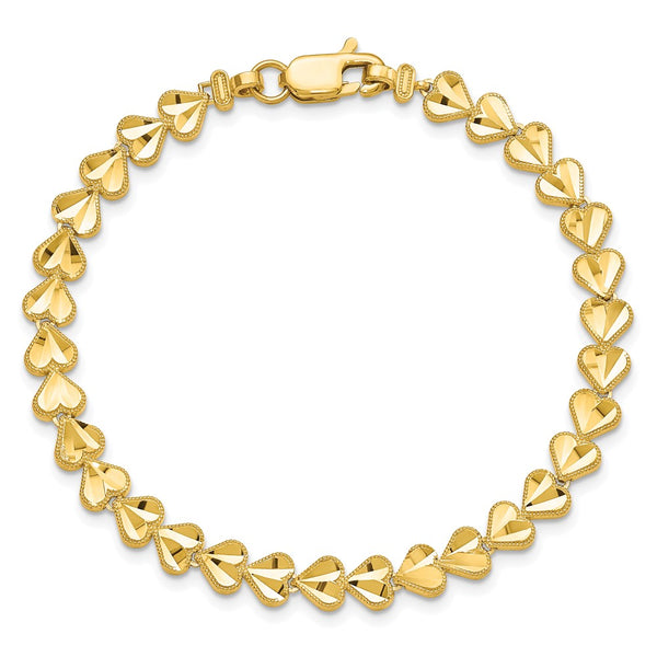 10KT Yellow Gold 7-inch 5.75MM Fancy Heart Bracelet