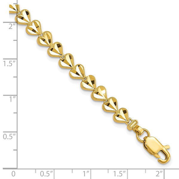 10KT Yellow Gold 7-inch 5.75MM Fancy Heart Bracelet