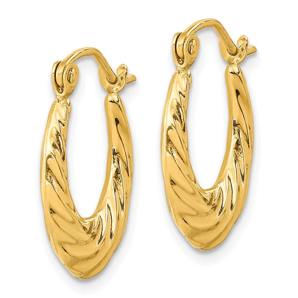 10KT Yellow Gold 10X2MM Fancy Hoop Earrings