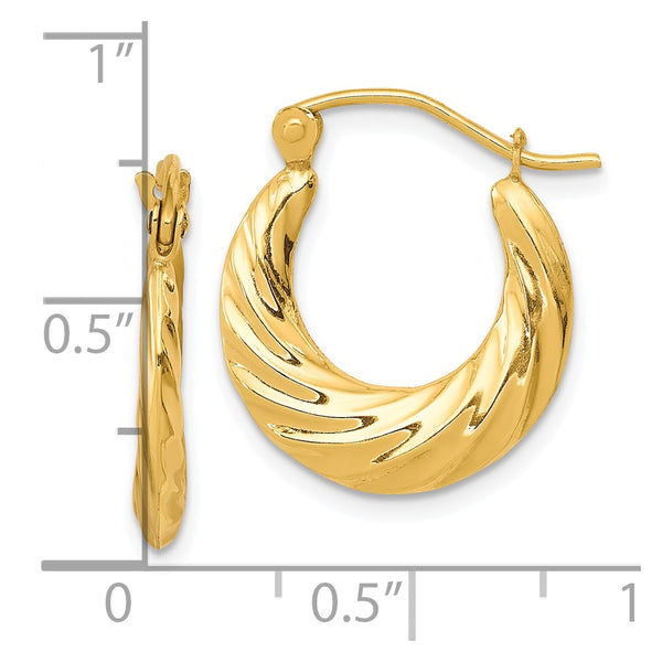 10KT Yellow Gold 10X2MM Fancy Hoop Earrings