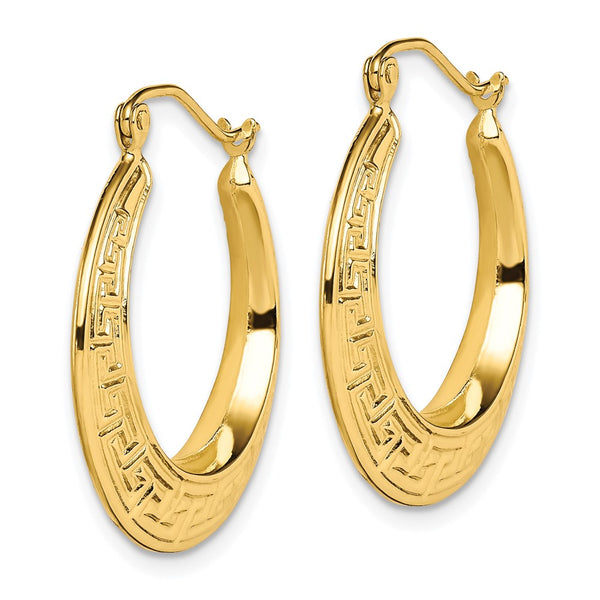 10KT Yellow Gold 17X3MM Hoop Greek Key Earrings