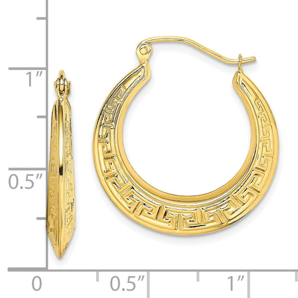 10KT Yellow Gold 17X3MM Hoop Greek Key Earrings