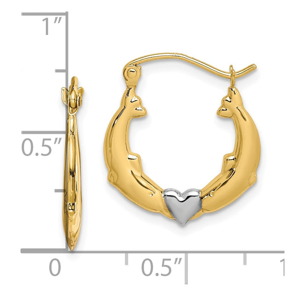 10KT Yellow Gold With Rhodium Plating 19X17MM Heart Hoop Earrings