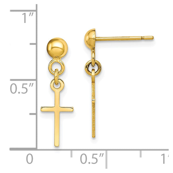 10KT Yellow Gold 20X6MM Drop & Dangle Cross Earrings