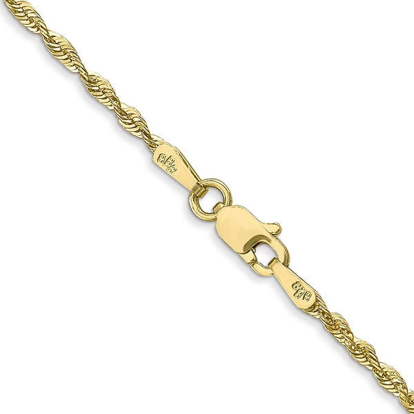 10KT Yellow Gold 24-inch 1.8MM Diamond-cut Lobster Clasp Rope Extra-Light Chain