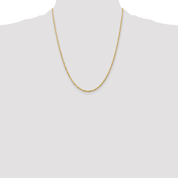 10KT Yellow Gold 22-inch 2MM Diamond-cut Rope Extra-Light Chain