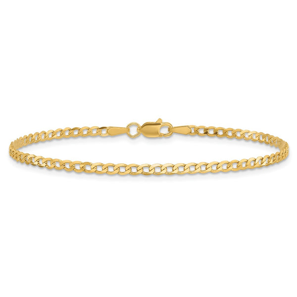 10KT Yellow Gold 7-inch 2.2MM Flat Beveled Curb Bracelet