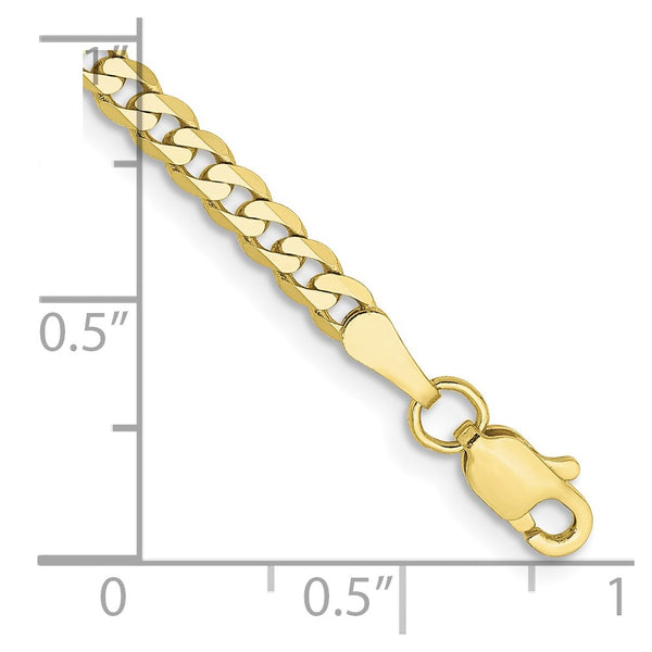 10KT Yellow Gold 7-inch 2.9MM Beveled Flat Curb Bracelet