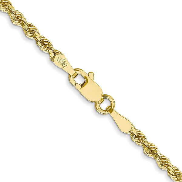 10KT Yellow Gold 24-inch 2.5MM Diamond-cut Lobster Clasp Rope Chain