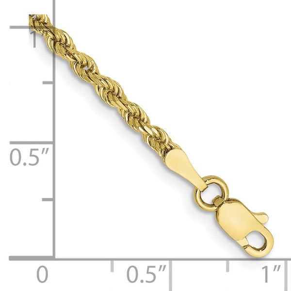 10KT Yellow Gold 8-inch 2.5MM Lobster Clasp Diamond-cut Rope Bracelet