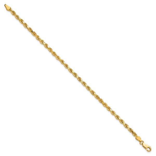 10KT Yellow Gold 9-inch 3.5MM Lobster Clasp Diamond-cut Rope Bracelet