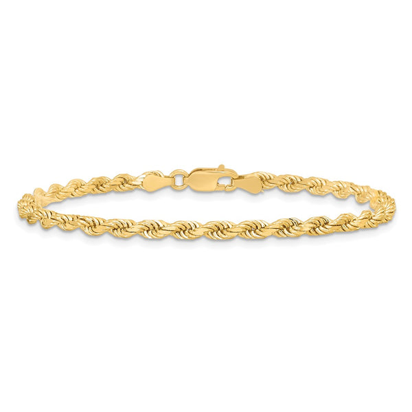 10KT Yellow Gold 9-inch 3.5MM Lobster Clasp Diamond-cut Rope Bracelet