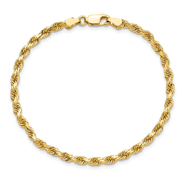 10KT Yellow Gold 9-inch 3.5MM Lobster Clasp Diamond-cut Rope Bracelet