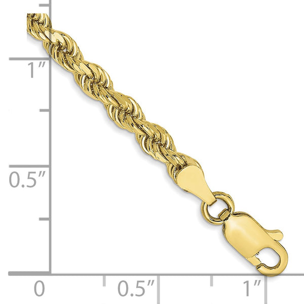 10KT Yellow Gold 9-inch 3.5MM Lobster Clasp Diamond-cut Rope Bracelet