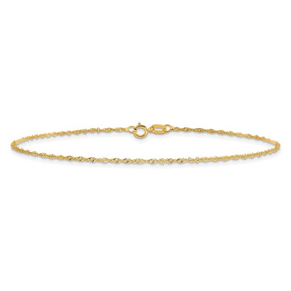 10KT Yellow Gold 7-inch 1.1MM Singapore Bracelet