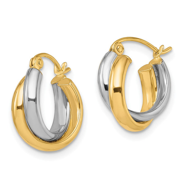 10KT White and Yellow Gold 15X16MM Hinged Hoop Earrings