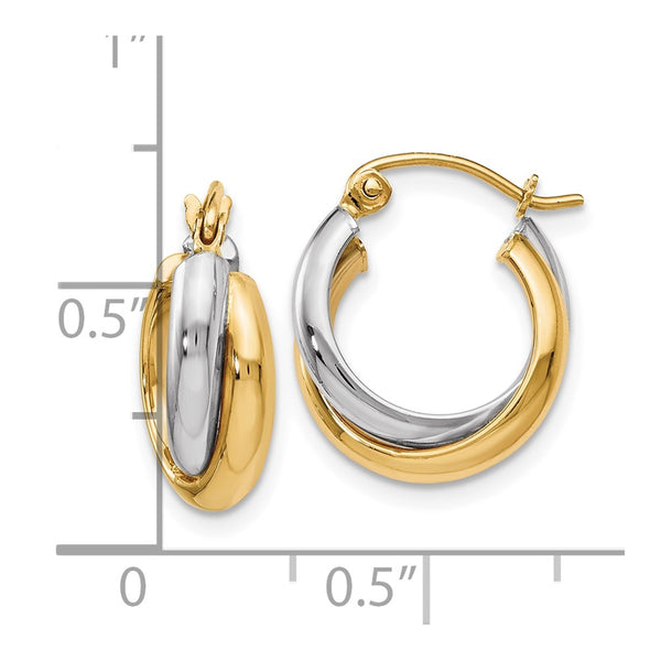 10KT White and Yellow Gold 15X16MM Hinged Hoop Earrings