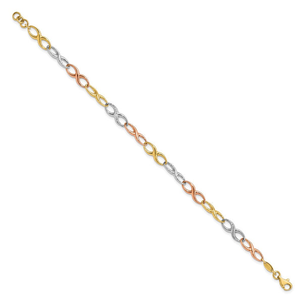 10KT Gold Tri-Color 7.5-inch Infinity Bracelet