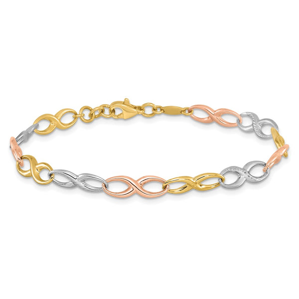 10KT Gold Tri-Color 7.5-inch Infinity Bracelet