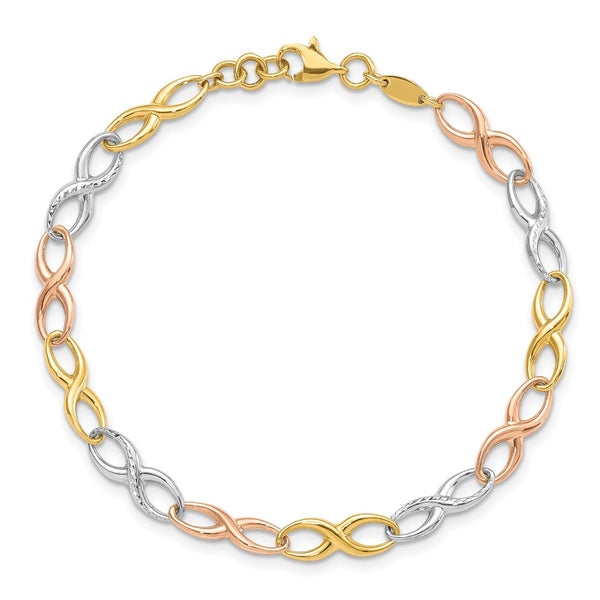 10KT Gold Tri-Color 7.5-inch Infinity Bracelet