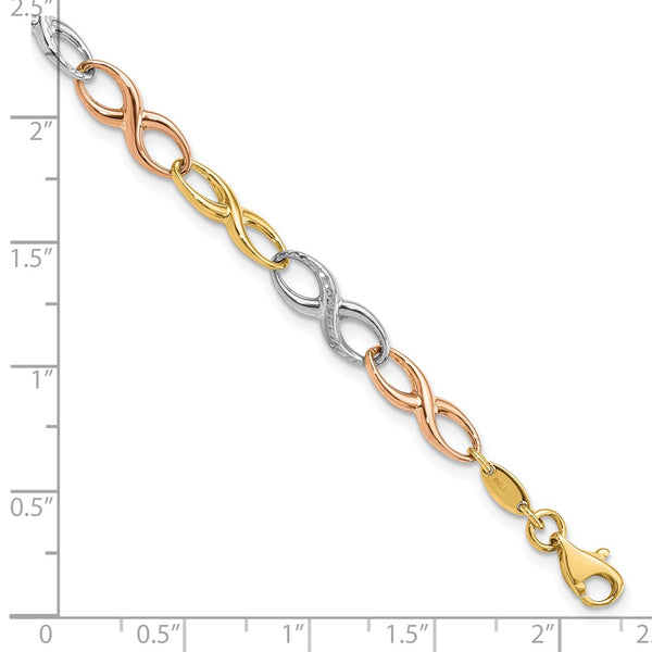 10KT Gold Tri-Color 7.5-inch Infinity Bracelet