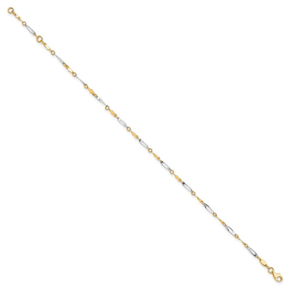 10KT White and Yellow Gold 9-inch 2.5MM Fancy Anklet