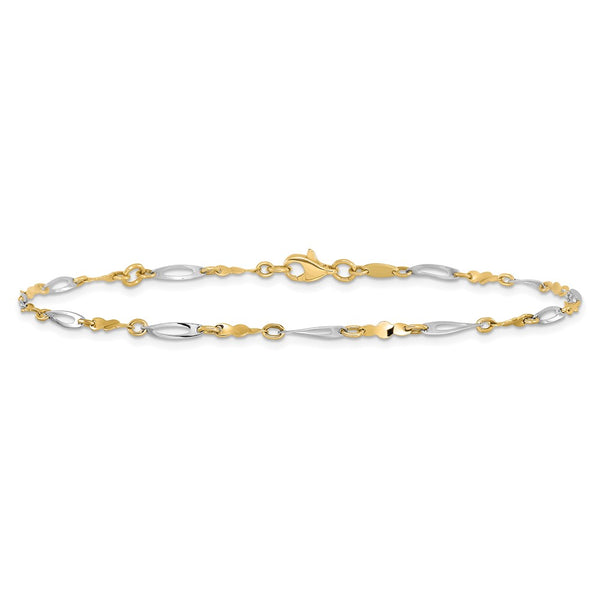 10KT White and Yellow Gold 9-inch 2.5MM Fancy Anklet