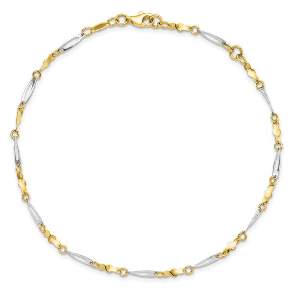 10KT White and Yellow Gold 9-inch 2.5MM Fancy Anklet