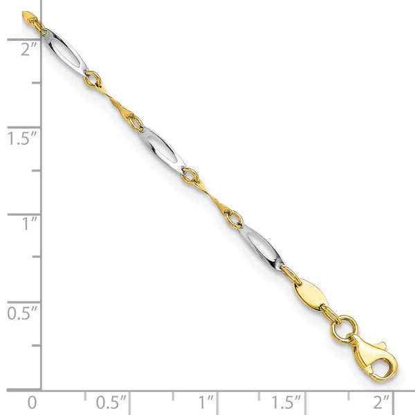 10KT White and Yellow Gold 9-inch 2.5MM Fancy Anklet