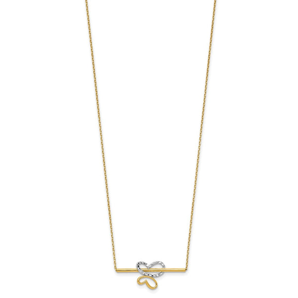 10KT Yellow Gold With Rhodium Plating 18-inch Diamond-cut Butterfly Necklace