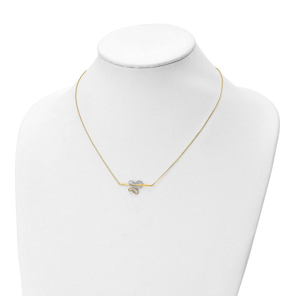 10KT Yellow Gold With Rhodium Plating 18-inch Diamond-cut Butterfly Necklace