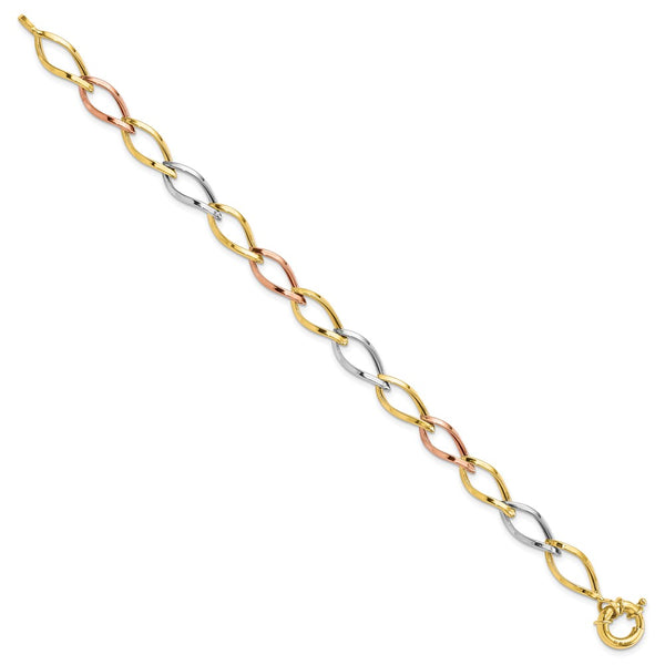 10KT Gold Tri-Color 7.25-inch Bracelet