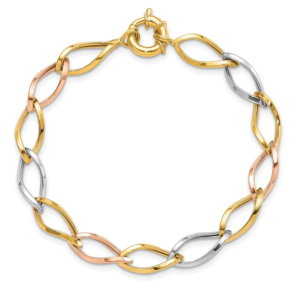 10KT Gold Tri-Color 7.25-inch Bracelet