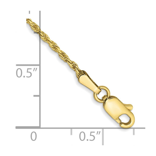 10KT Yellow Gold 9-inch 1.3MM Lobster Clasp Diamond-cut Rope Anklet