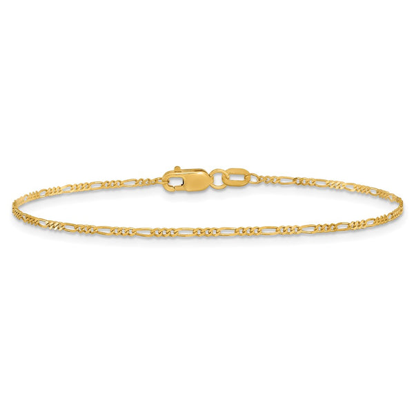 10KT Yellow Gold 7-inch 1.25MM Flat Figaro Bracelet