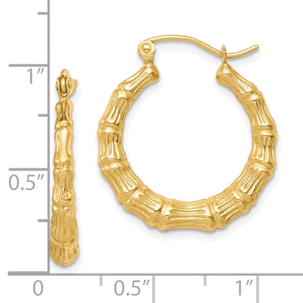 10KT Yellow Gold 15X2MM Hoop Bamboo Earrings