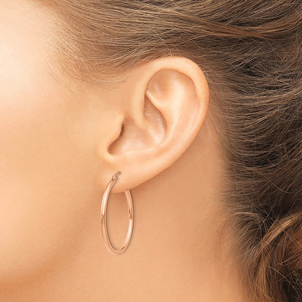 10KT Rose Gold 30X2MM Hoop Earrings