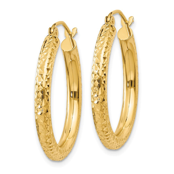 10KT Yellow Gold 20X3MM Diamond-cut Hoop Earrings