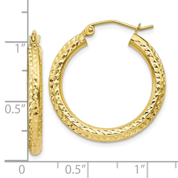 10KT Yellow Gold 20X3MM Diamond-cut Hoop Earrings