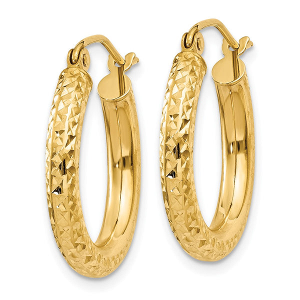 10KT Yellow Gold 15X3MM Diamond-cut Hoop Earrings