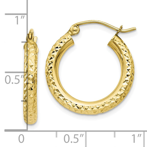 10KT Yellow Gold 15X3MM Diamond-cut Hoop Earrings