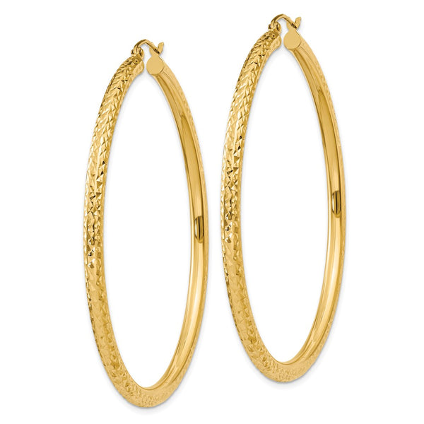 10KT Yellow Gold 50X3MM Diamond-cut Hoop Earrings