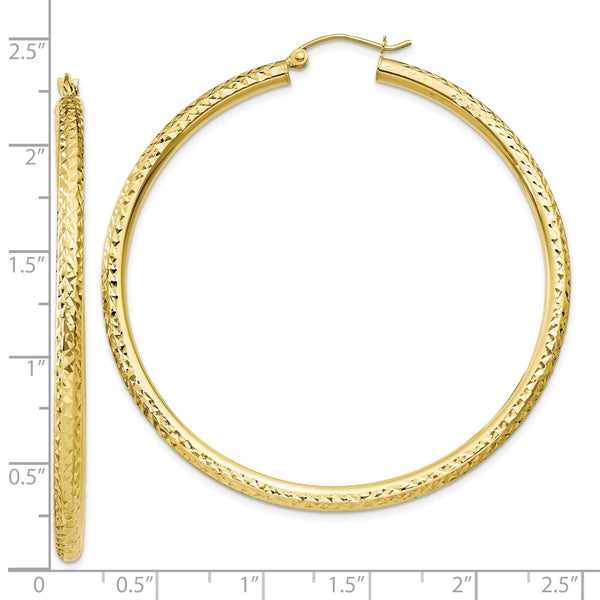 10KT Yellow Gold 50X3MM Diamond-cut Hoop Earrings