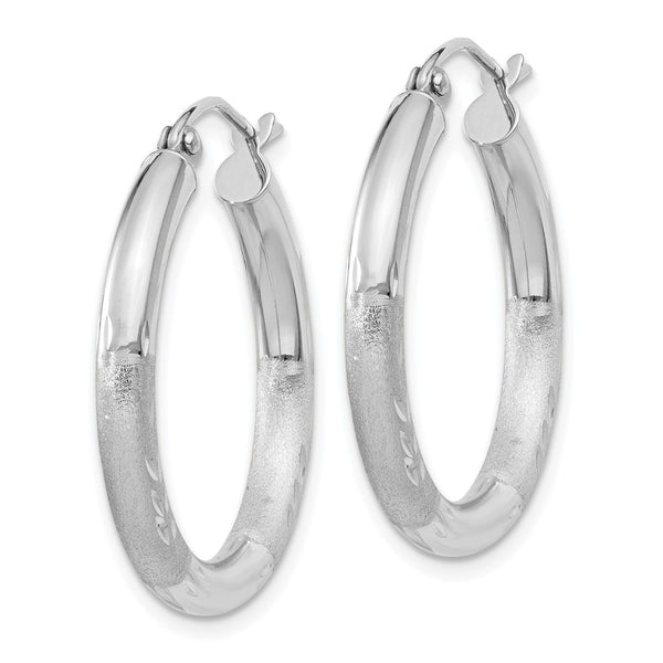 10KT White Gold 20X3MM Diamond-cut Hoop Earrings